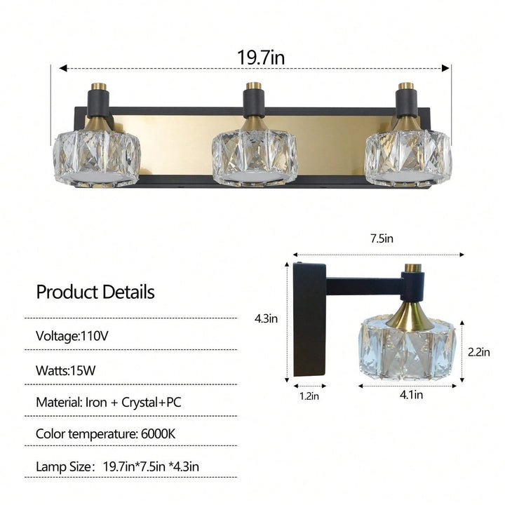 Sleek Modern Crystal Bathroom Vanity Light Over Mirror Anticorrosive Rust Resistant Easy Install Image 8