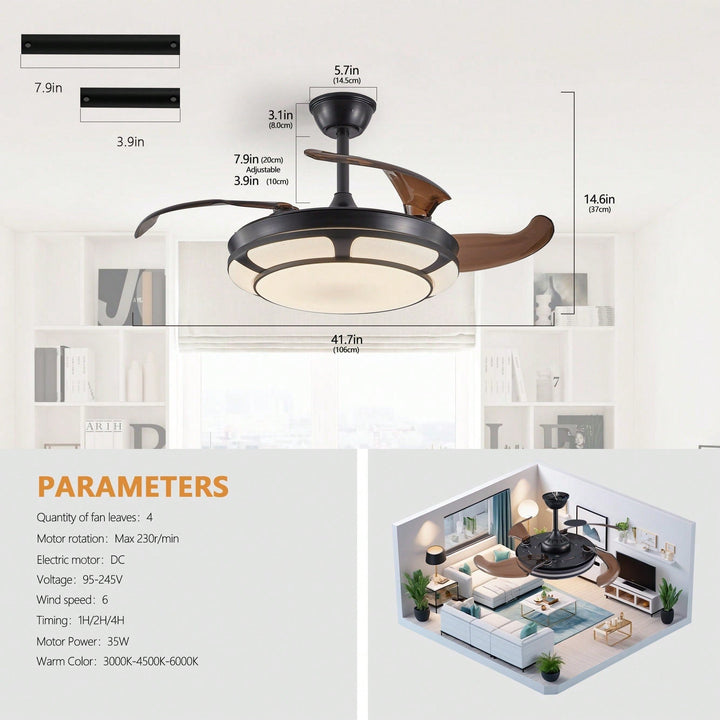 Sleek Retractable Ceiling Fan With LED Light - Modern Minimalist Design For Living Room, Bedroom and Dining Areas Image 5