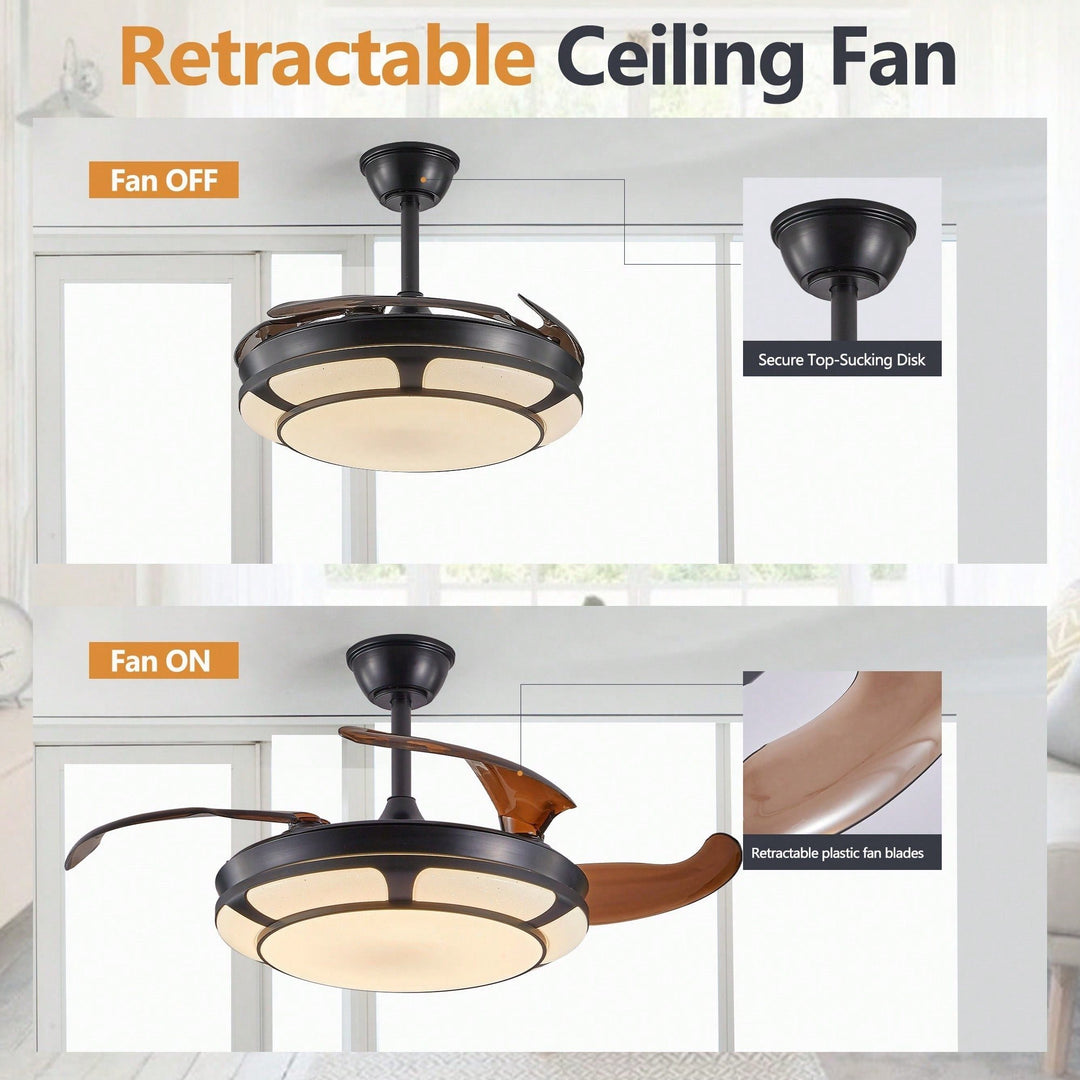 Sleek Retractable Ceiling Fan With LED Light - Modern Minimalist Design For Living Room, Bedroom and Dining Areas Image 7