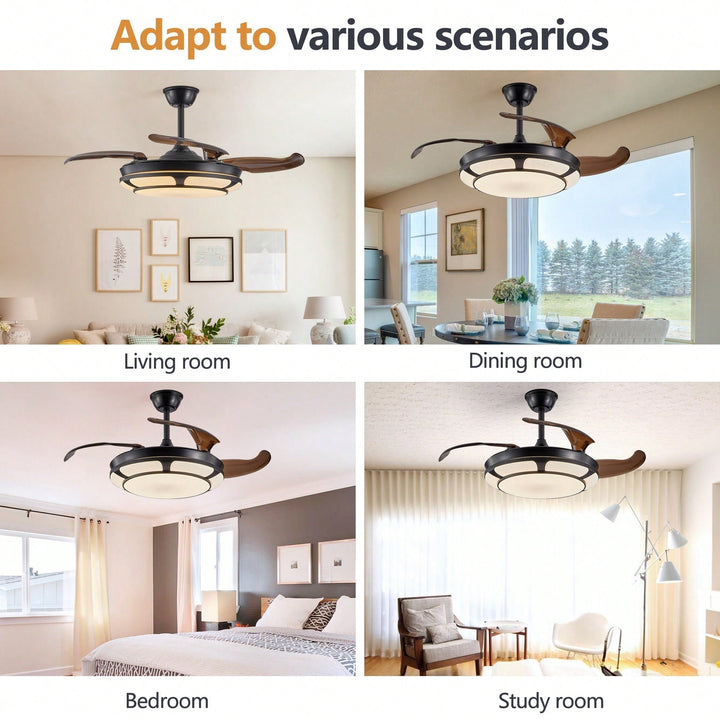 Sleek Retractable Ceiling Fan With LED Light - Modern Minimalist Design For Living Room, Bedroom and Dining Areas Image 9