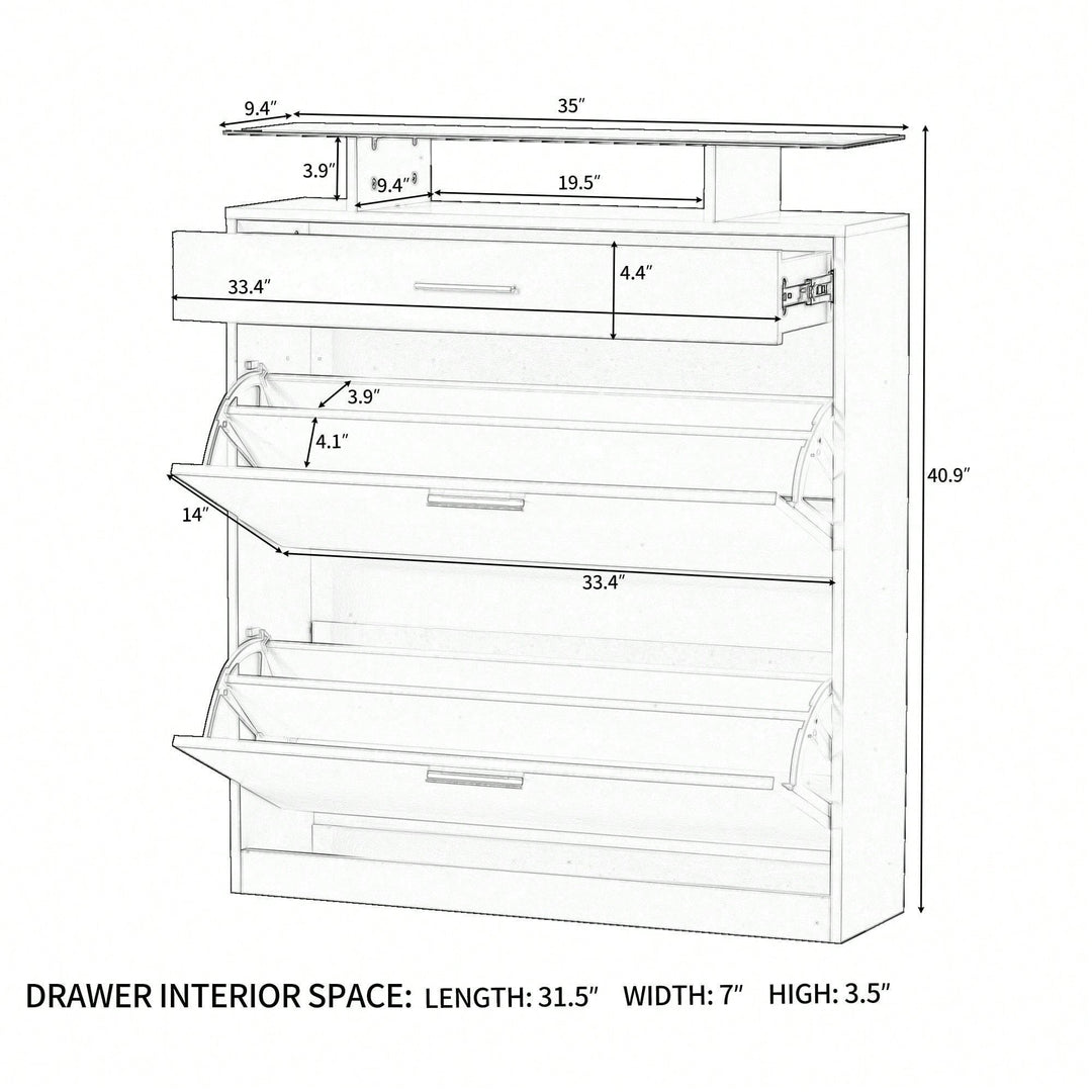 Slim Entryway Shoe Organizer with LED Light and 2 Flip Drawers for Hallway Storage Image 8