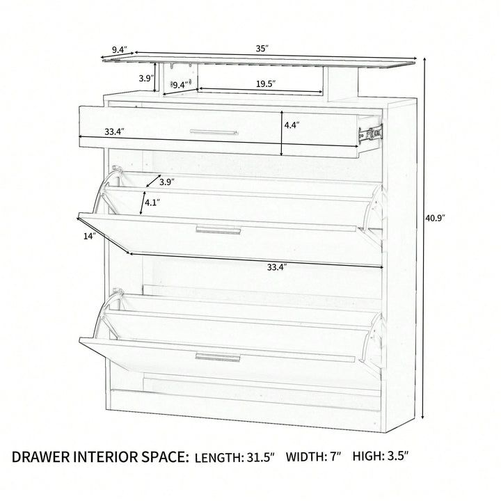 Slim Entryway Shoe Organizer with LED Light and 2 Flip Drawers for Hallway Storage Image 8