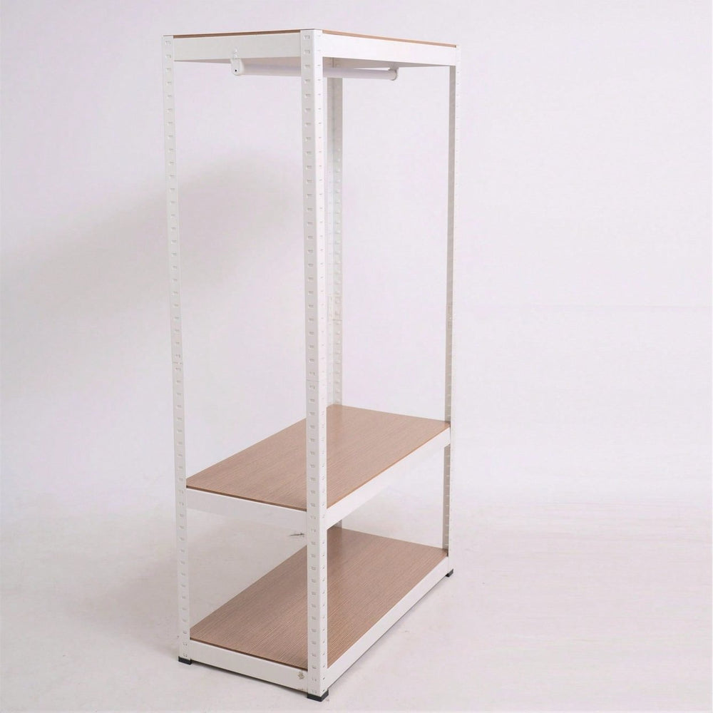 Sturdy Freestanding Clothing Rack With Adjustable Wire Shelf and Hanging Rod - Portable Wardrobe Solution In White Image 2