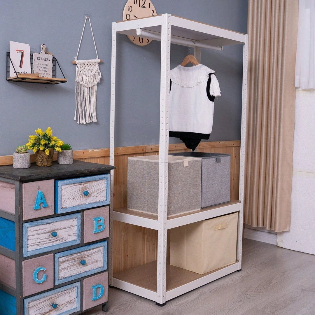 Sturdy Freestanding Clothing Rack With Adjustable Wire Shelf and Hanging Rod - Portable Wardrobe Solution In White Image 8