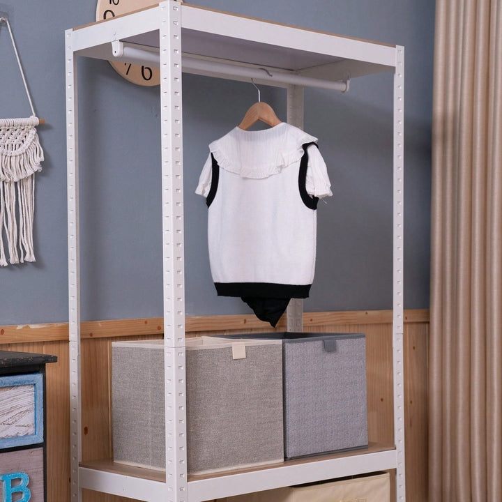 Sturdy Freestanding Clothing Rack With Adjustable Wire Shelf and Hanging Rod - Portable Wardrobe Solution In White Image 9