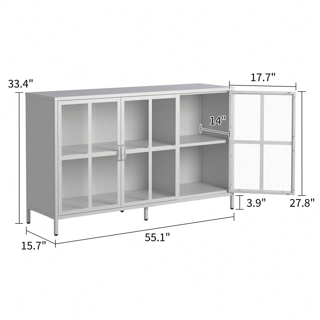 Sturdy Metal Modern Sideboard Buffet Cabinet With Adjustable Feet, Glass Doors, And Ample Storage Space Image 7