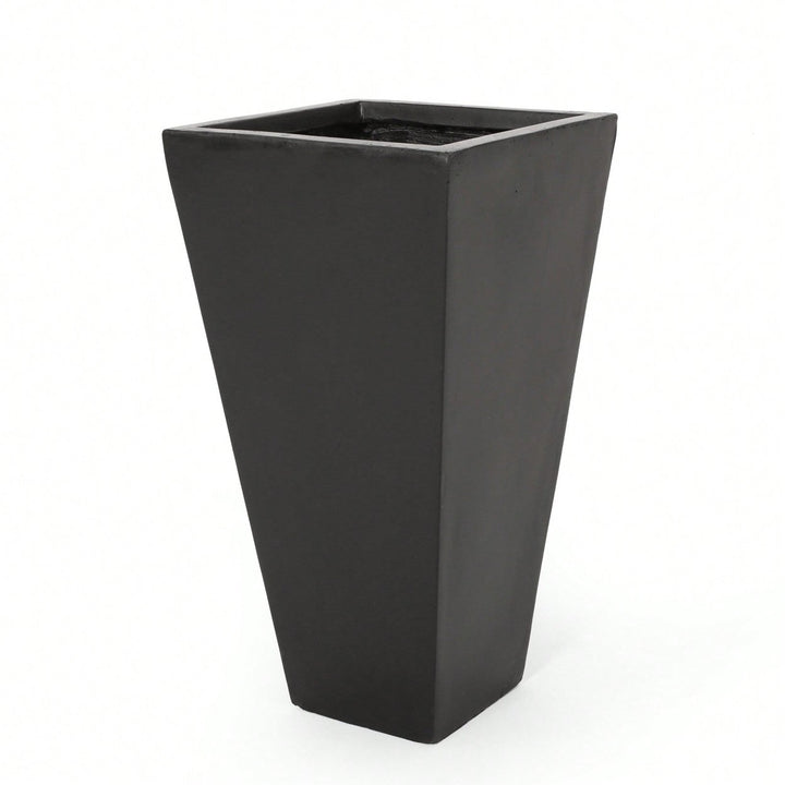 Stylish 13-Inch Outdoor Cast Stone Planter In Black - Ideal For Modern Gardens And Patios Image 1