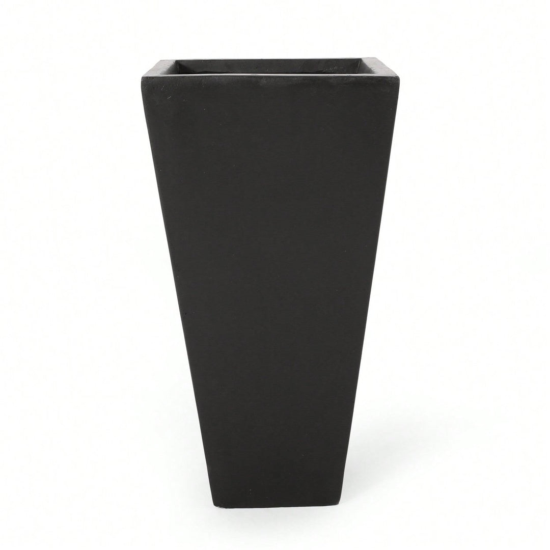 Stylish 13-Inch Outdoor Cast Stone Planter In Black - Ideal For Modern Gardens And Patios Image 2