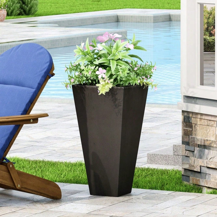 Stylish 13-Inch Outdoor Cast Stone Planter In Black - Ideal For Modern Gardens And Patios Image 5