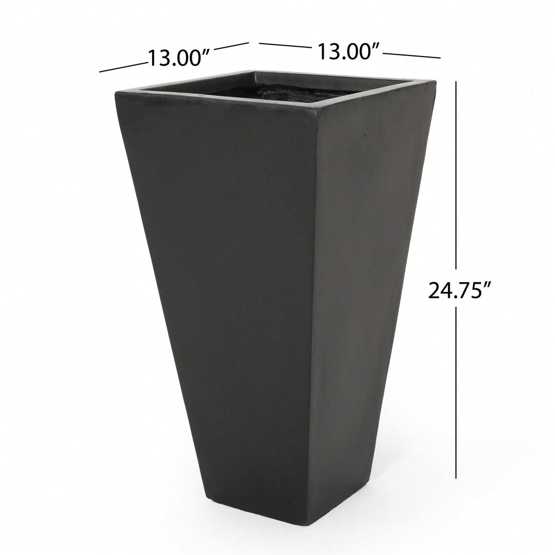 Stylish 13-Inch Outdoor Cast Stone Planter In Black - Ideal For Modern Gardens And Patios Image 6