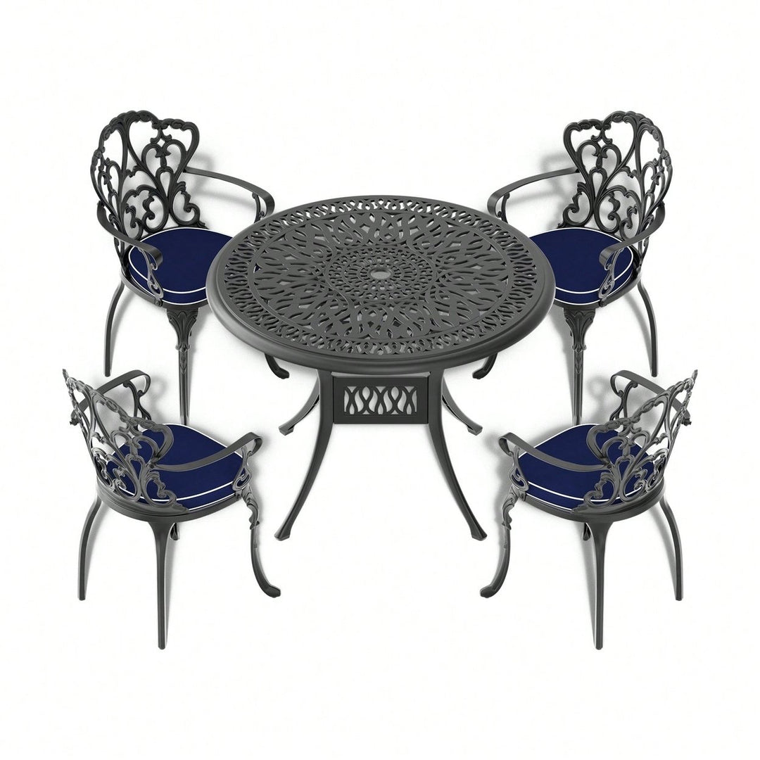 Stylish 35.43-Inch Cast Aluminum Patio Dining Table With Elegant Black Frame And Umbrella Hole Image 6