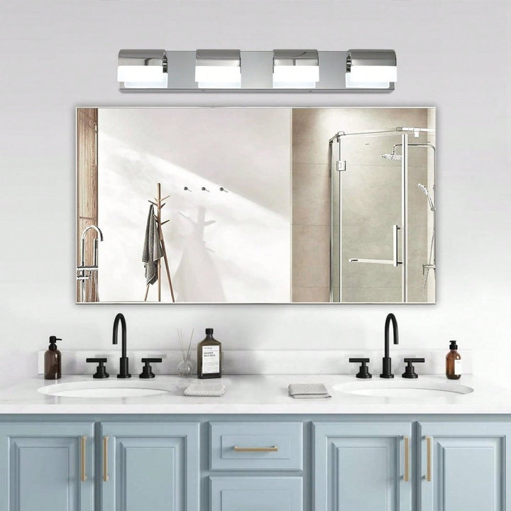 Stylish 4-Light LED Bathroom Vanity Lighting Over Mirror Energy Efficient Stainless Steel Design Easy Install Image 1