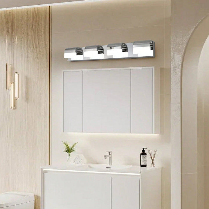 Stylish 4-Light LED Bathroom Vanity Lighting Over Mirror Energy Efficient Stainless Steel Design Easy Install Image 4