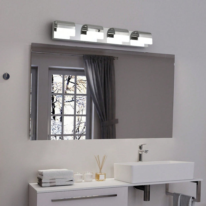 Stylish 4-Light LED Bathroom Vanity Lighting Over Mirror Energy Efficient Stainless Steel Design Easy Install Image 6