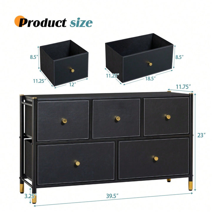 Stylish 5 Drawer Storage Tower with PU Leather Bins for Bedroom and Living Room - Sturdy Metal Frame and Wood Top - Easy Image 5