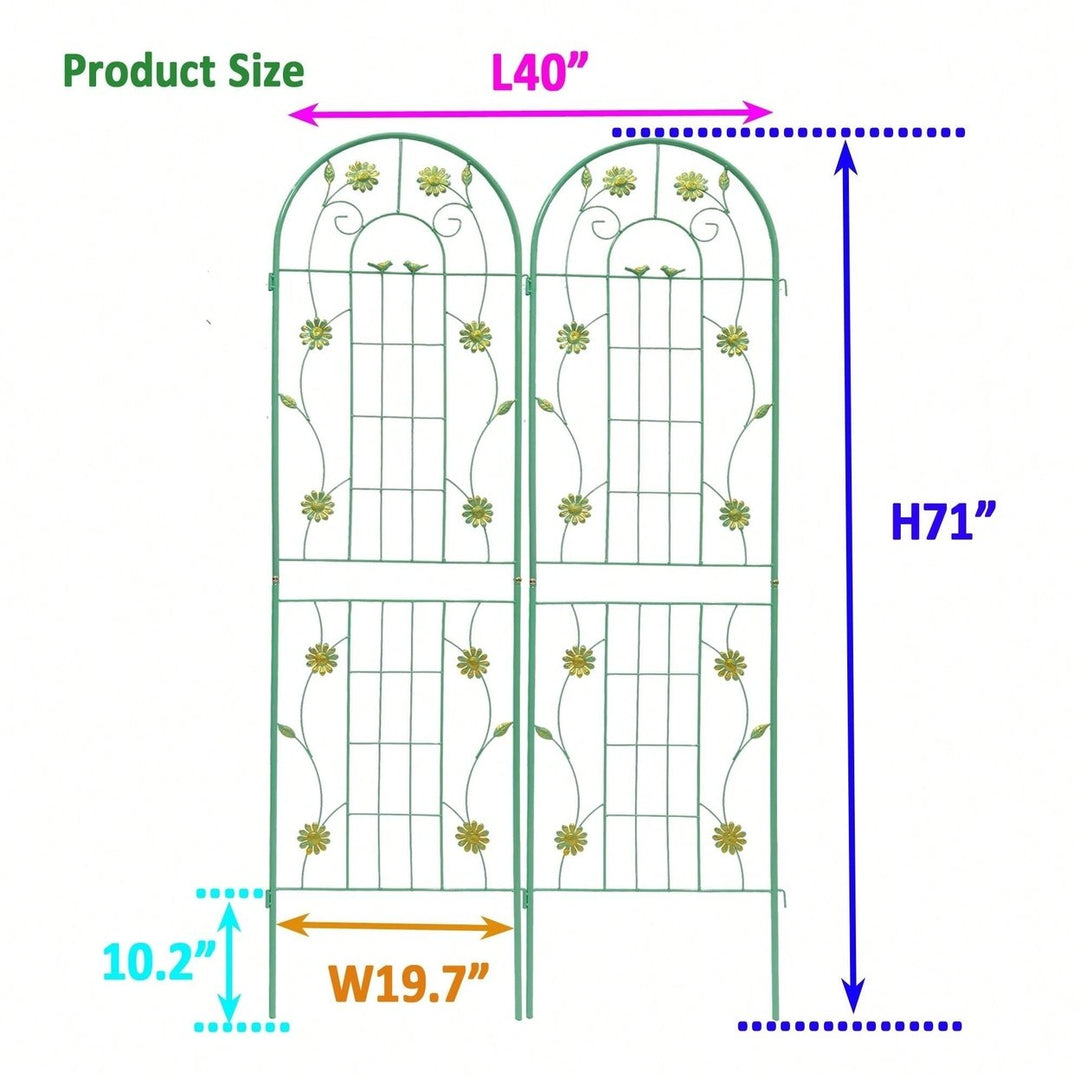 Set Of 2, Metal Garden Trellis 71" X 19.7" Rustproof Trellis For Climbing Plants Outdoor Flower Support Green Image 4