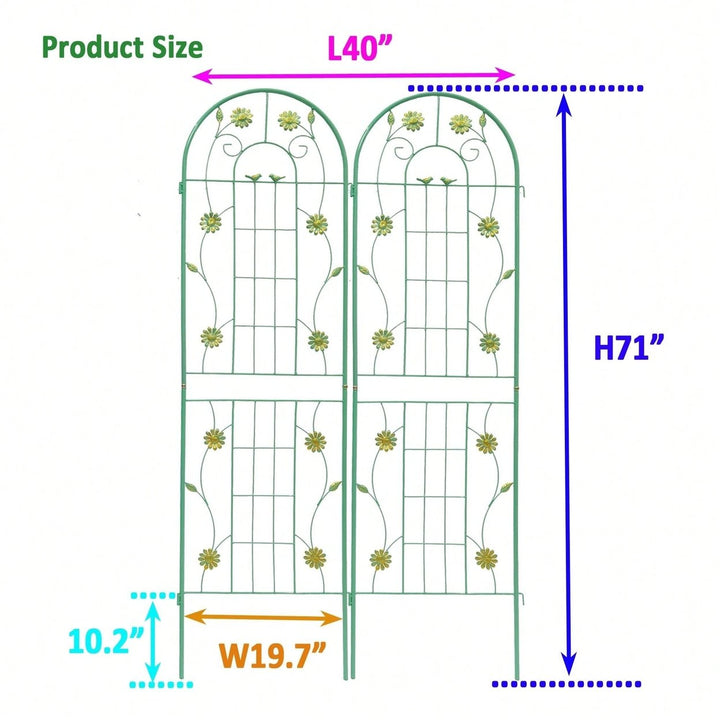 Set Of 2, Metal Garden Trellis 71" X 19.7" Rustproof Trellis For Climbing Plants Outdoor Flower Support Green Image 4