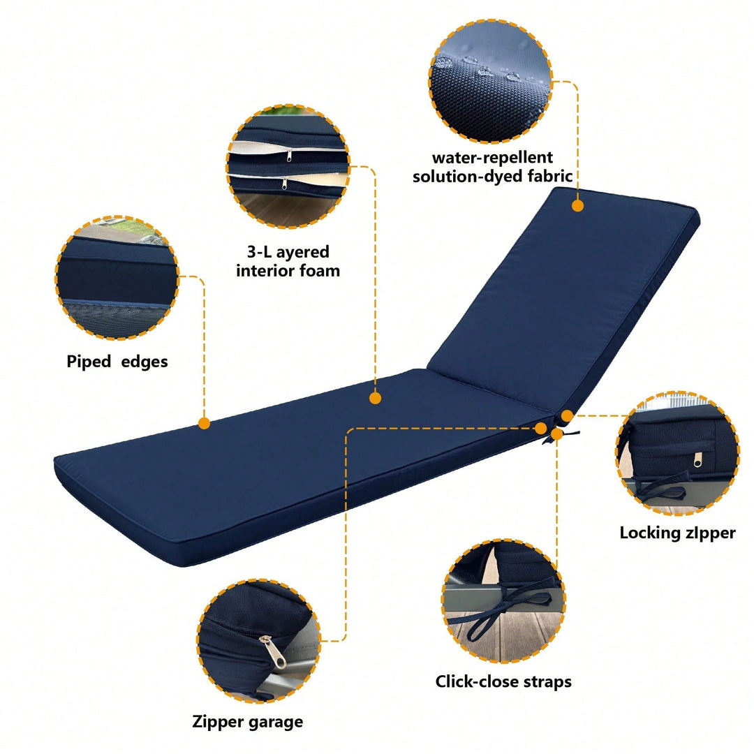 Set Of 2, Outdoor Lounge Chair Cushion Replacement Patio Funiture Seat Cushion Chaise Lounge Cushion-Navy Blue Image 5