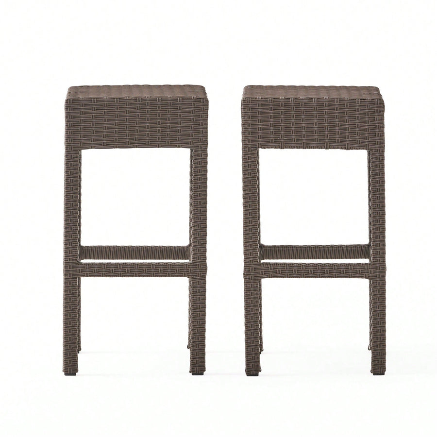 Set Of 2 Dark Brown Outdoor Rattan Backless Barstools For Patio And Garden Image 1