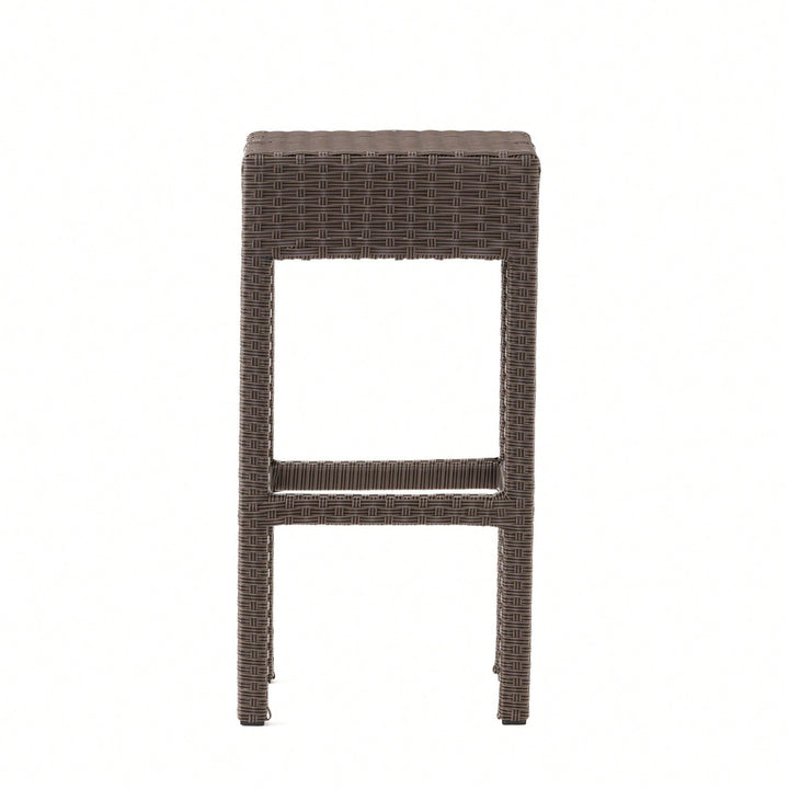 Set Of 2 Dark Brown Outdoor Rattan Backless Barstools For Patio And Garden Image 6