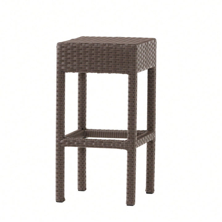 Set Of 2 Dark Brown Outdoor Rattan Backless Barstools For Patio And Garden Image 7