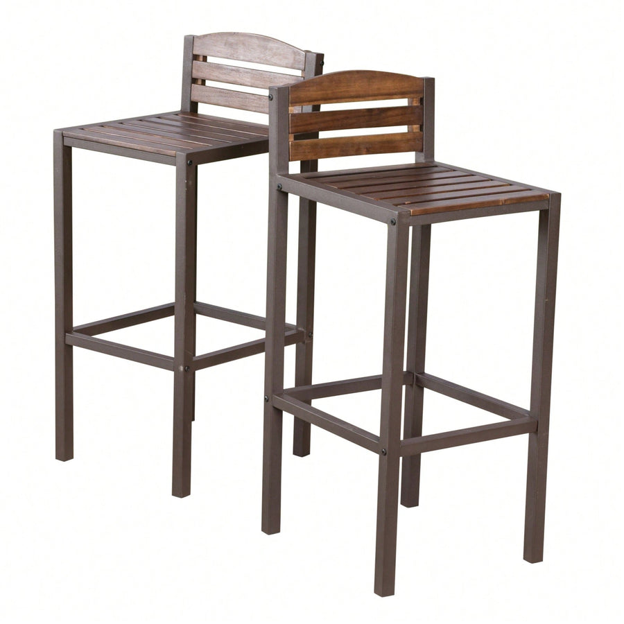 Set Of 2 Outdoor Acacia Wood Barstools For Patio And Garden Image 1