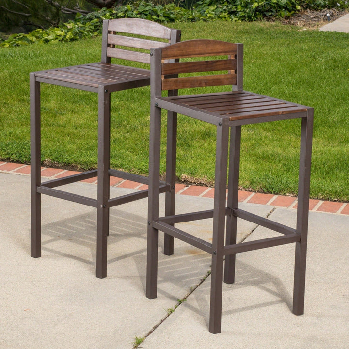 Set Of 2 Outdoor Acacia Wood Barstools For Patio And Garden Image 2