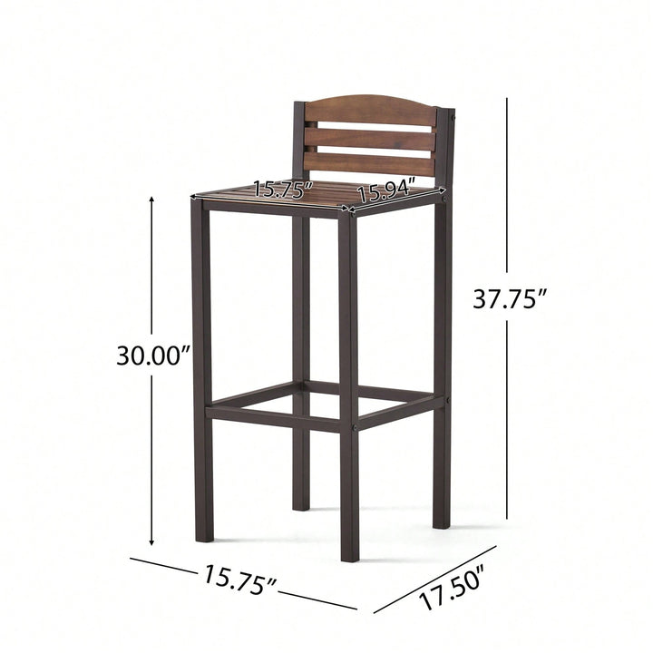 Set Of 2 Outdoor Acacia Wood Barstools For Patio And Garden Image 5