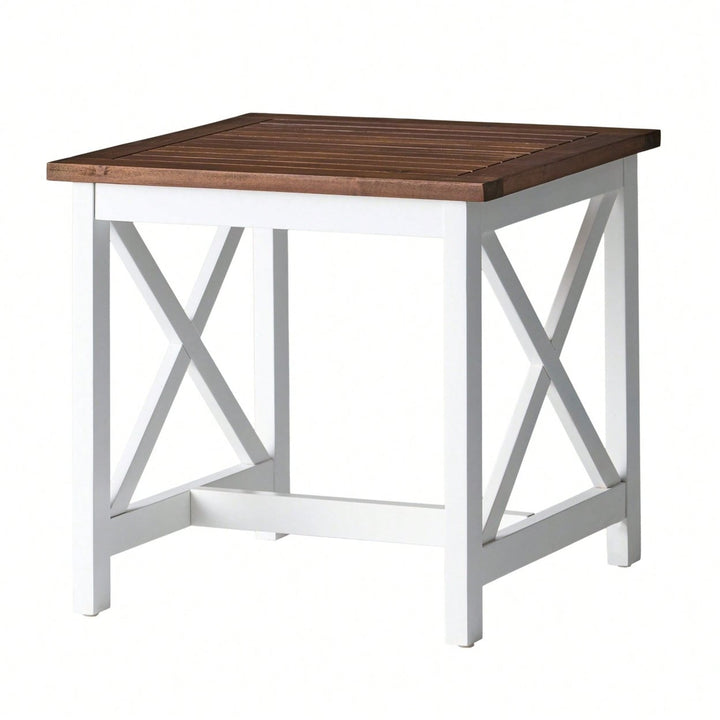 Stylish Two-Toned Acacia Wood End Table With Modern Farmhouse Design For Living Room Image 1