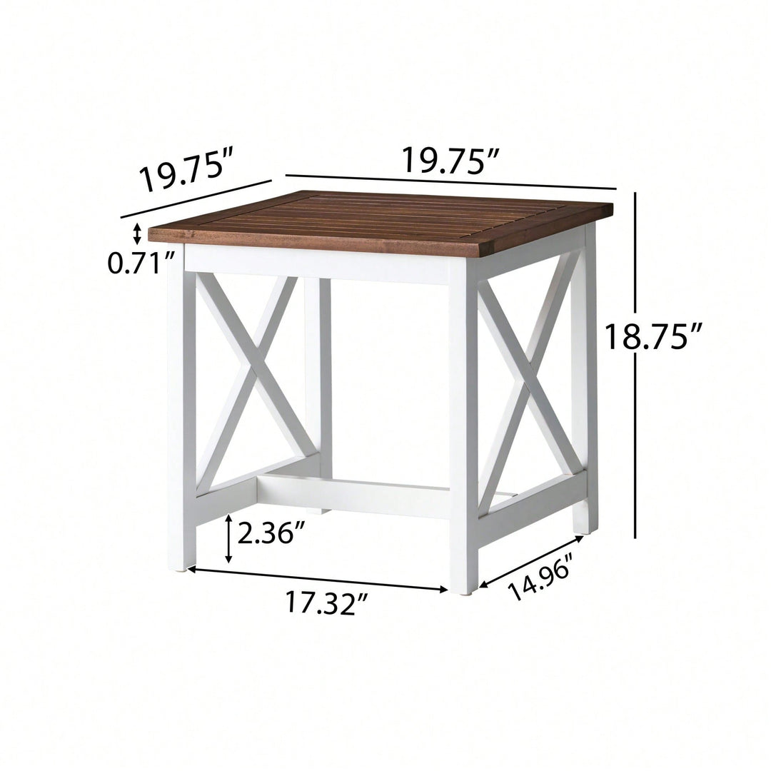 Stylish Two-Toned Acacia Wood End Table With Modern Farmhouse Design For Living Room Image 4