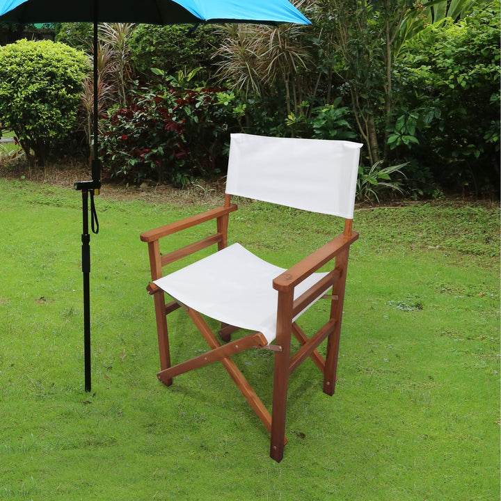 Stylish White Wooden Folding Director Chair Set - 2pcs Canvas Camping and Patio Seats, Lightweight and Portable Image 3