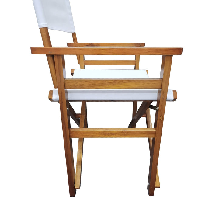 Stylish White Wooden Folding Director Chair Set - 2pcs Canvas Camping and Patio Seats, Lightweight and Portable Image 6