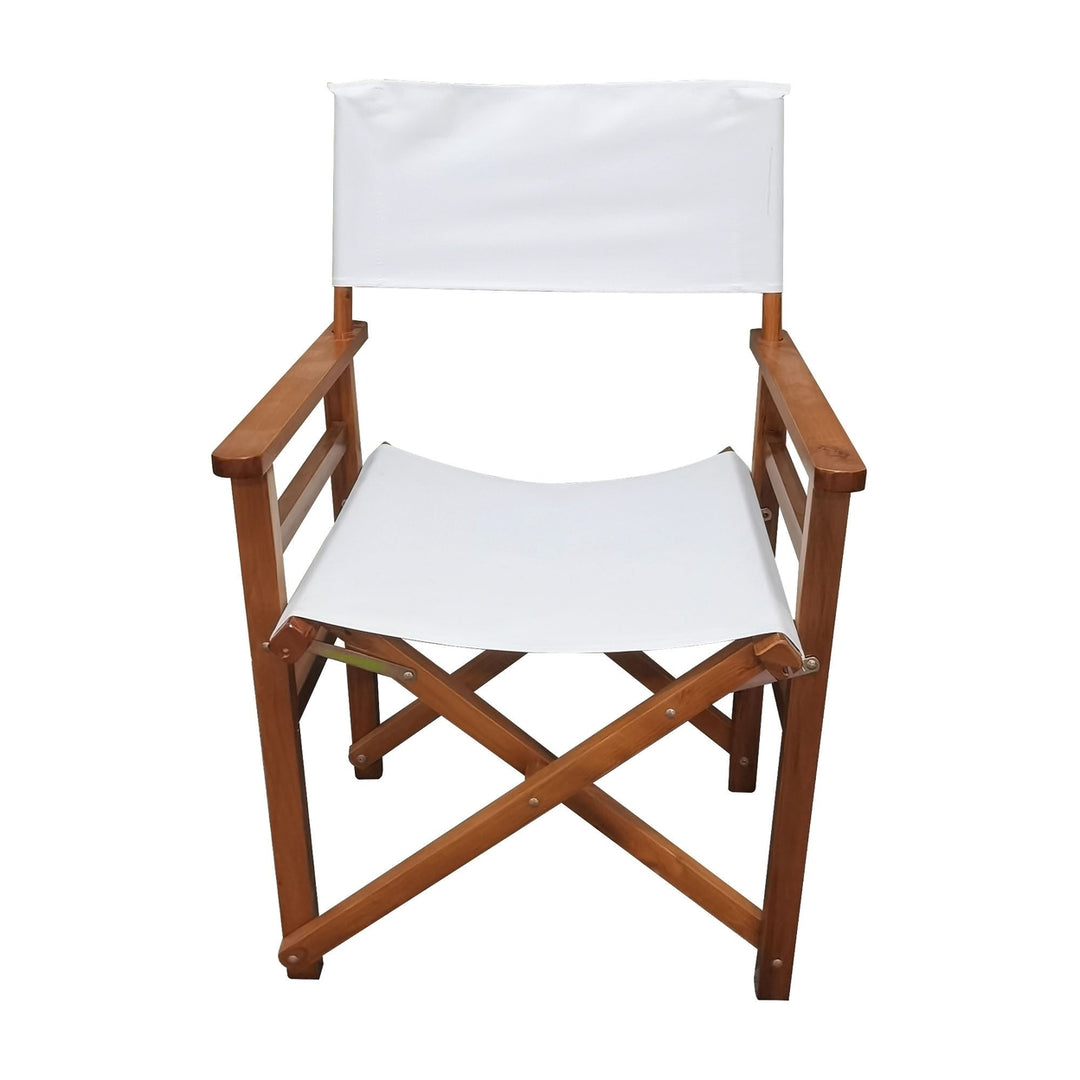 Stylish White Wooden Folding Director Chair Set - 2pcs Canvas Camping and Patio Seats, Lightweight and Portable Image 12