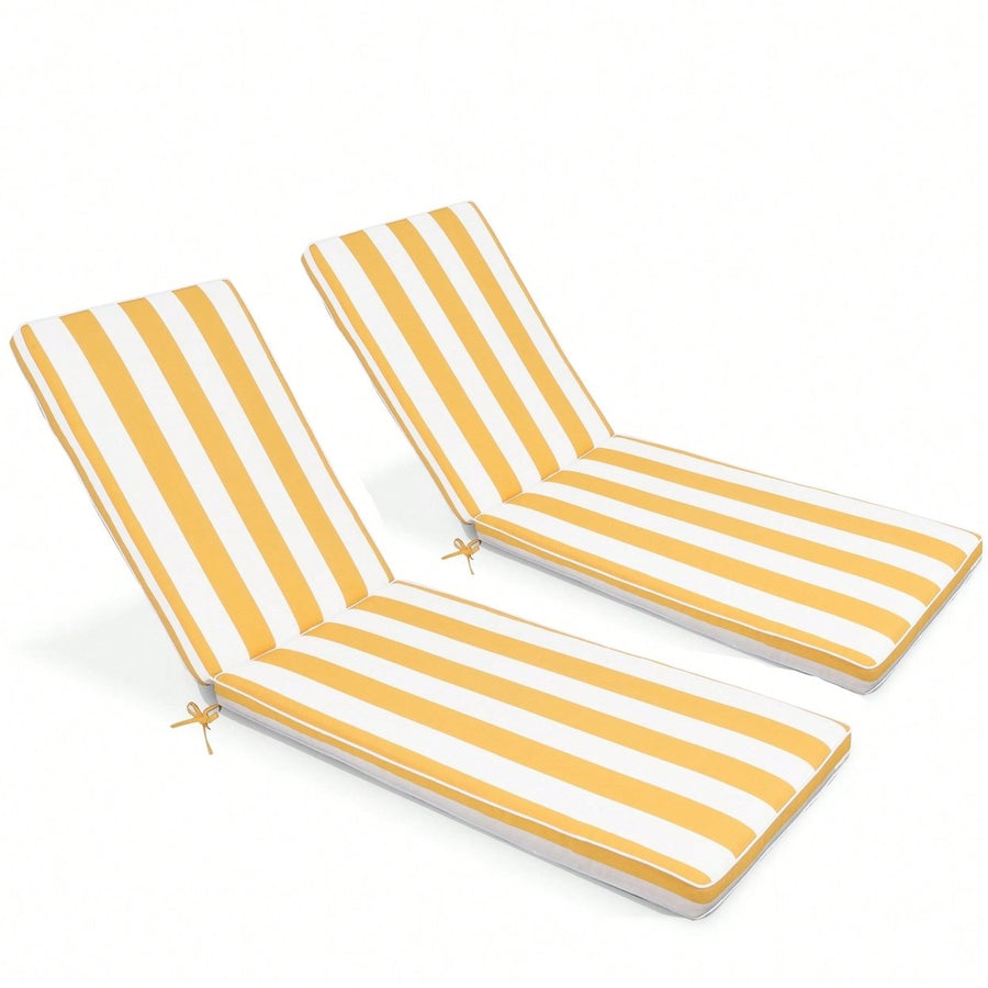 Sunshine Yellow and White Outdoor Lounge Chair Cushions 2-Piece Set for Chaise Lounges Image 1