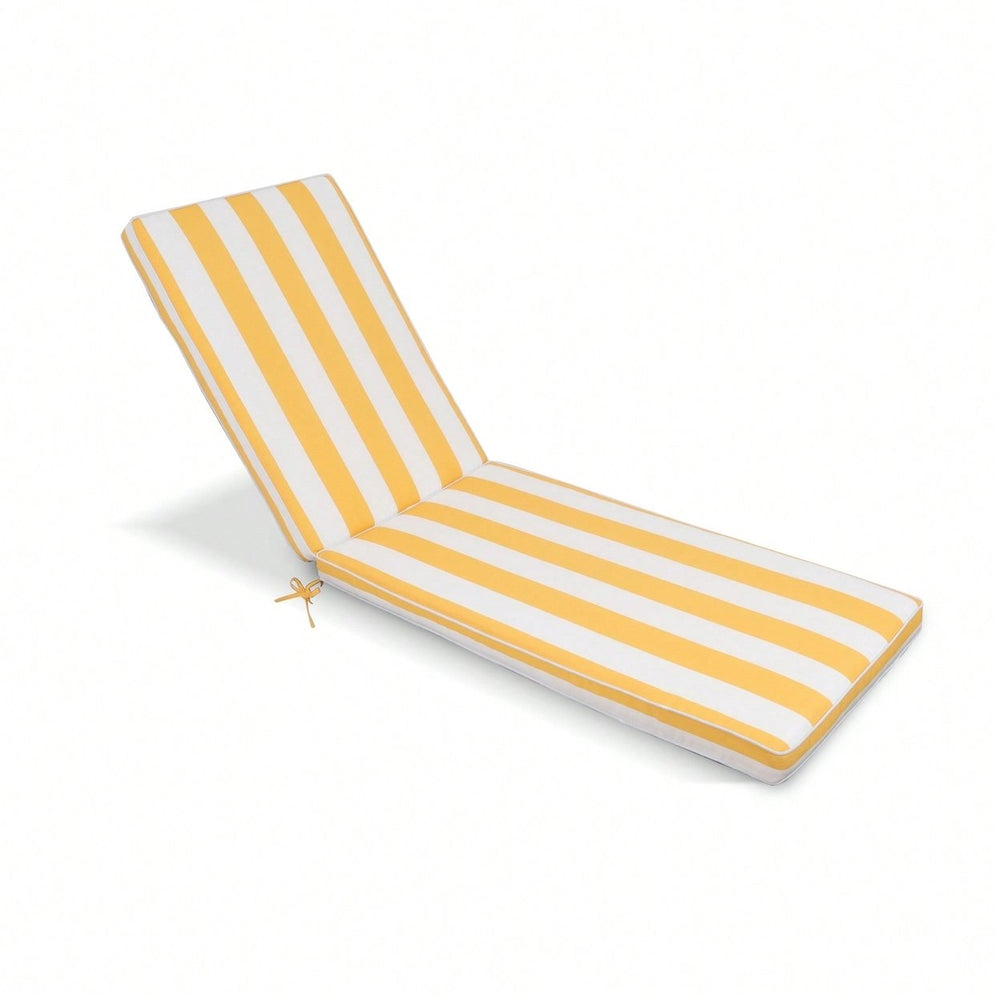 Sunshine Yellow and White Outdoor Lounge Chair Cushions 2-Piece Set for Chaise Lounges Image 2