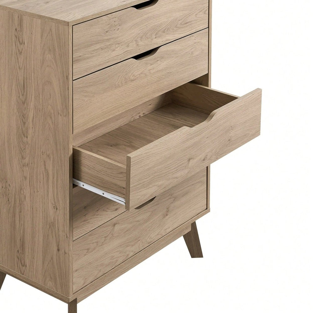 Tall 5 Drawer Dresser with Interlock Drawers Natural Oak Finish Easy Assembly Spacious Storage Safe Stylish Design Image 2