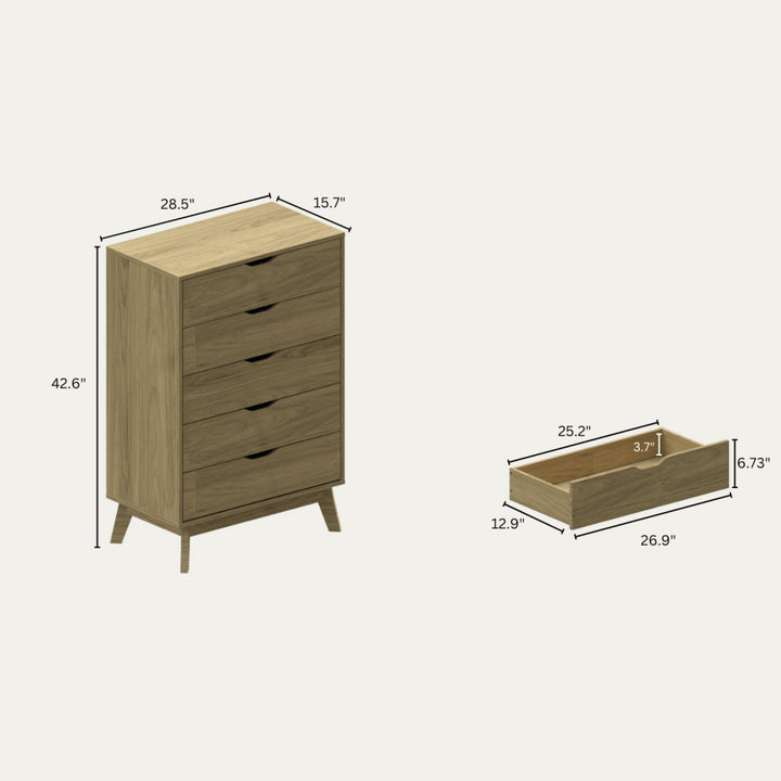 Tall 5 Drawer Dresser with Interlock Drawers Natural Oak Finish Easy Assembly Spacious Storage Safe Stylish Design Image 6