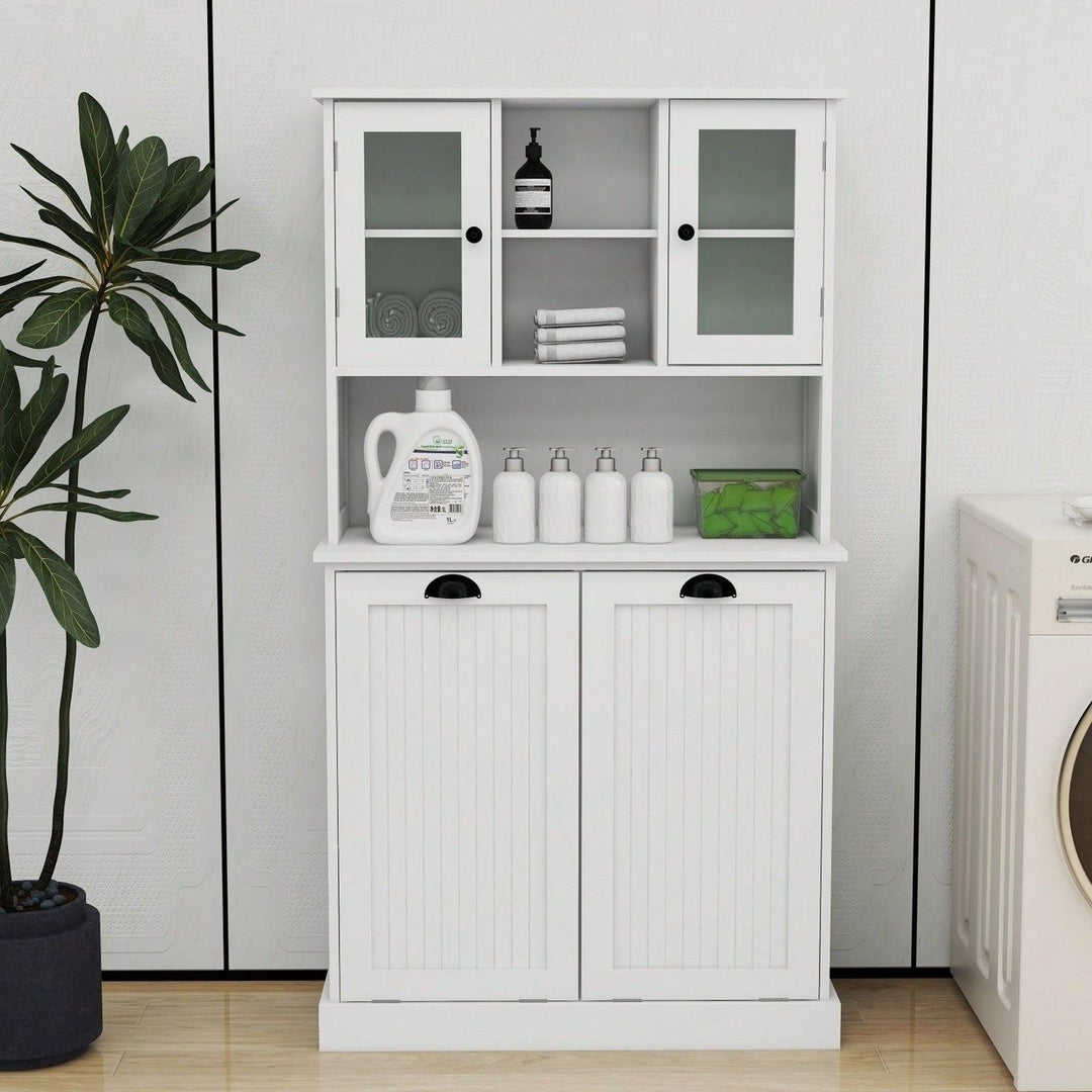 Tall Bathroom Cabinet With Tilt-Out Laundry Hamper, 2 Compartments, Adjustable Shelves, Space-Saving Storage For Towels, Image 3