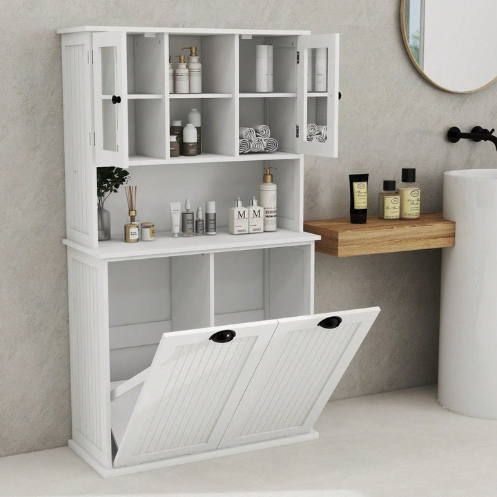 Tall Bathroom Cabinet With Tilt-Out Laundry Hamper, 2 Compartments, Adjustable Shelves, Space-Saving Storage For Towels, Image 5