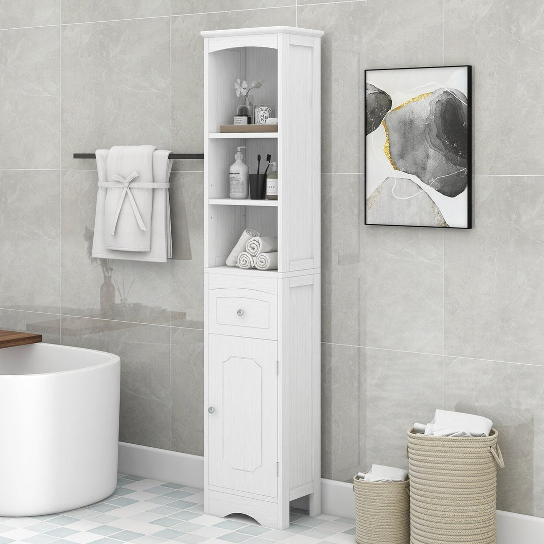 Tall Bathroom Cabinet, Freestanding Storage Unit with Drawer, MDF, Adjustable Shelf, Stylish White Storage Solution for Image 2