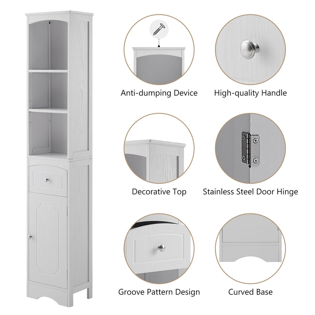 Tall Bathroom Cabinet, Freestanding Storage Unit with Drawer, MDF, Adjustable Shelf, Stylish White Storage Solution for Image 3