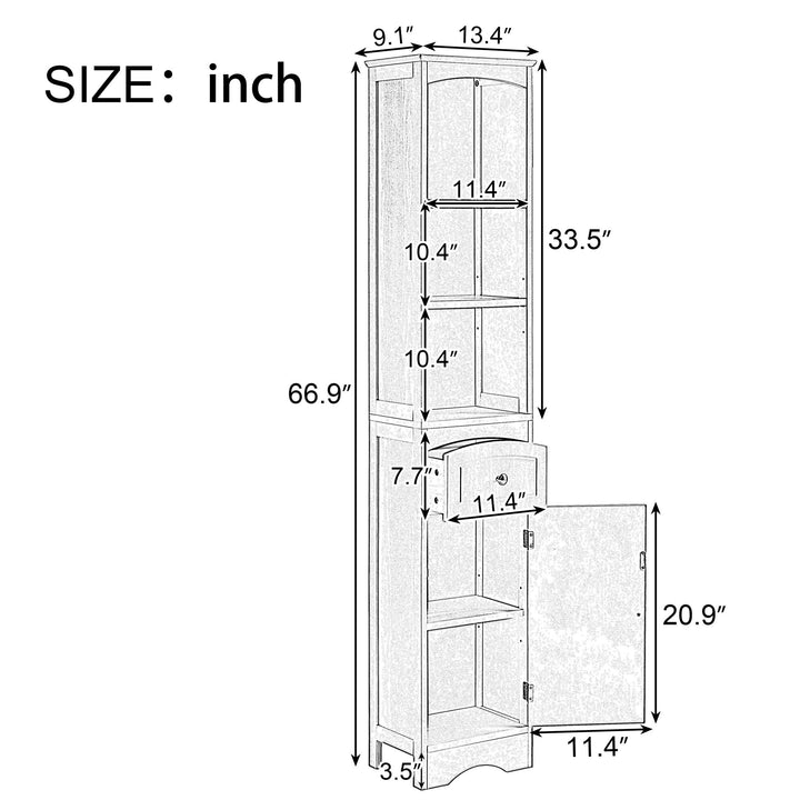 Tall Bathroom Cabinet, Freestanding Storage Unit with Drawer, MDF, Adjustable Shelf, Stylish White Storage Solution for Image 5