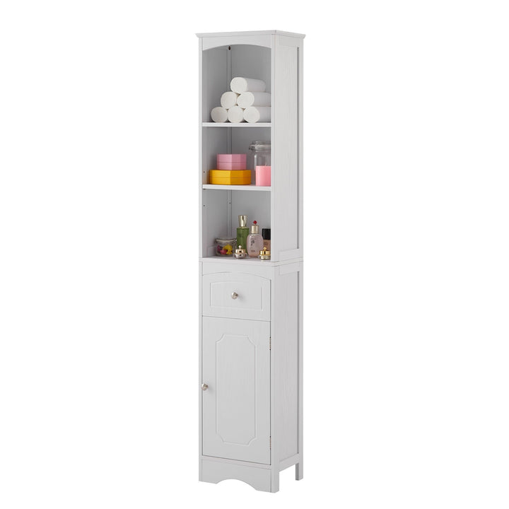 Tall Bathroom Cabinet, Freestanding Storage Unit with Drawer, MDF, Adjustable Shelf, Stylish White Storage Solution for Image 7