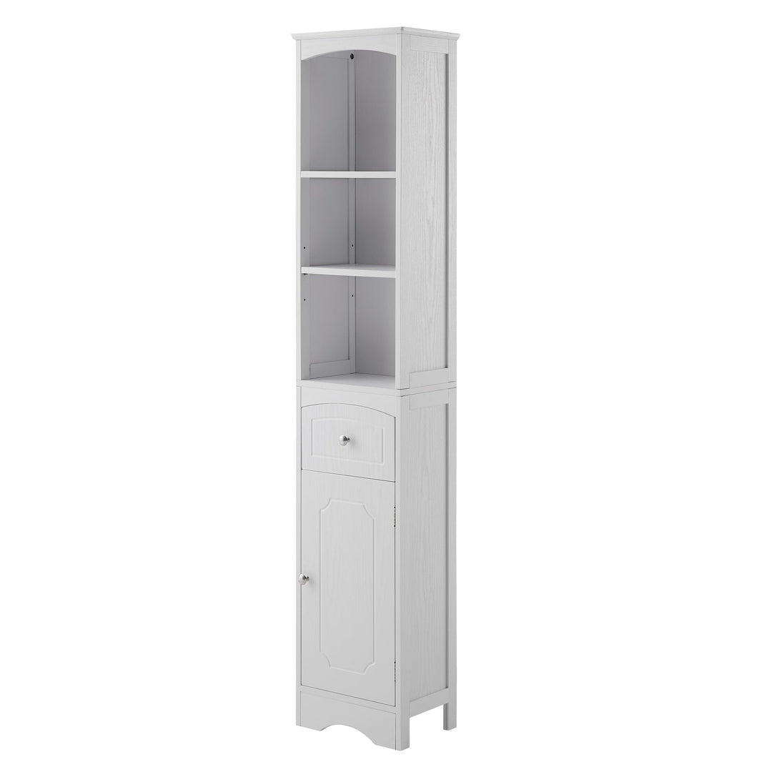 Tall Bathroom Cabinet, Freestanding Storage Unit with Drawer, MDF, Adjustable Shelf, Stylish White Storage Solution for Image 8