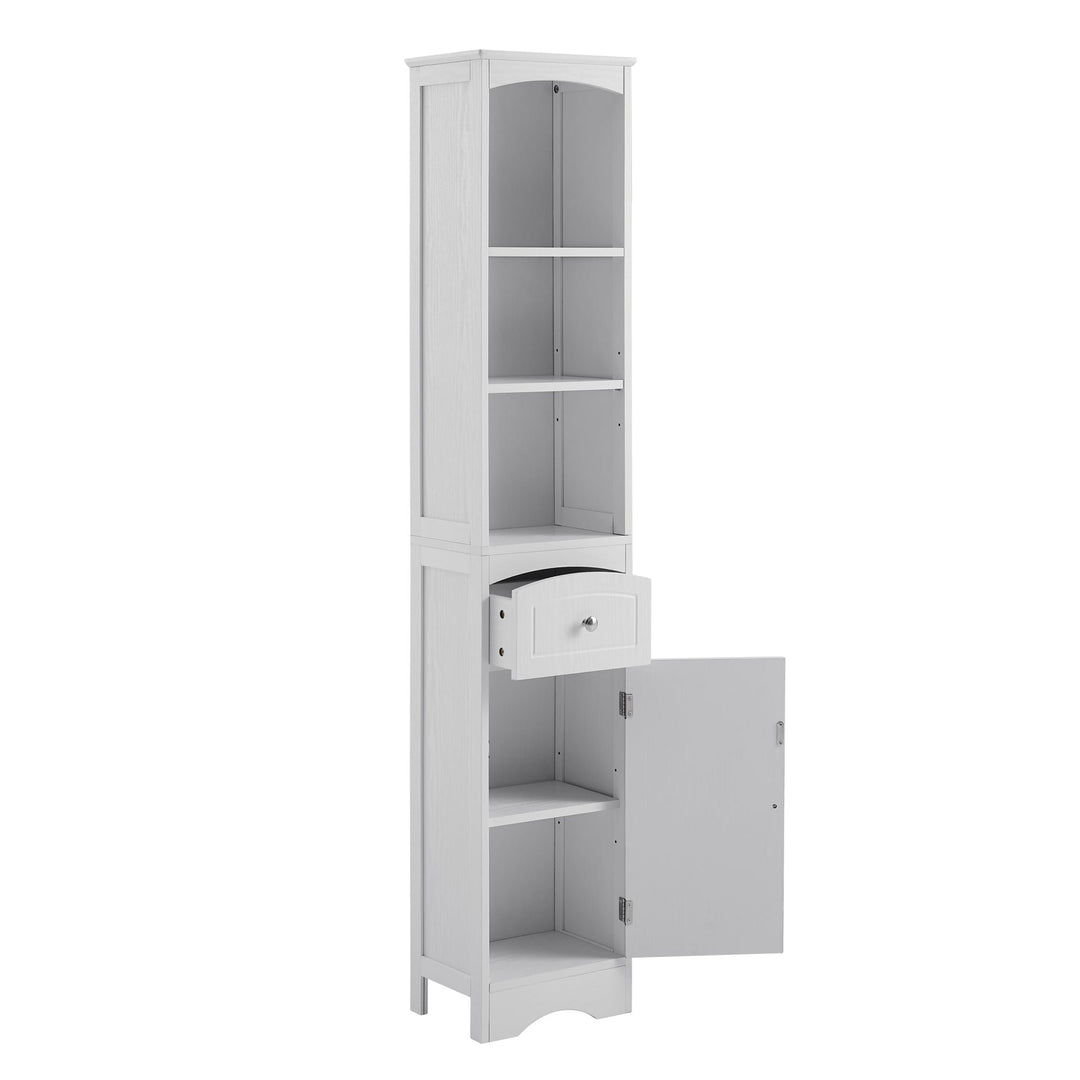 Tall Bathroom Cabinet, Freestanding Storage Unit with Drawer, MDF, Adjustable Shelf, Stylish White Storage Solution for Image 9