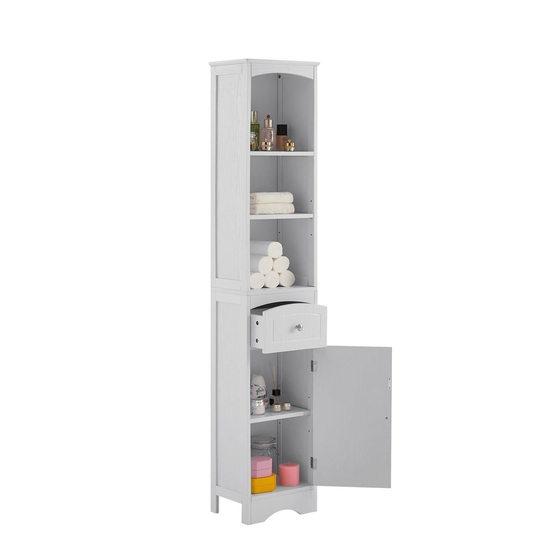 Tall Bathroom Cabinet, Freestanding Storage Unit with Drawer, MDF, Adjustable Shelf, Stylish White Storage Solution for Image 11