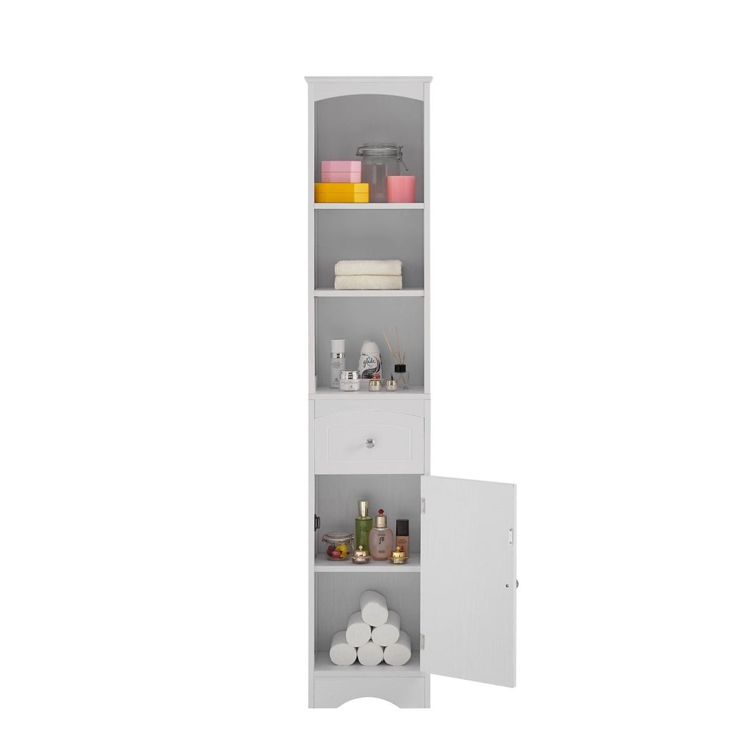 Tall Bathroom Cabinet, Freestanding Storage Unit with Drawer, MDF, Adjustable Shelf, Stylish White Storage Solution for Image 12