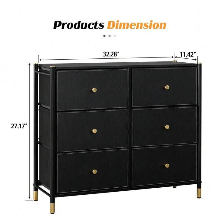 Tall Dresser With 6 PU Leather Drawers, Storage Tower With Fabric Bins, Double Dresser For Bedroom, Closet, Living Room, Image 5