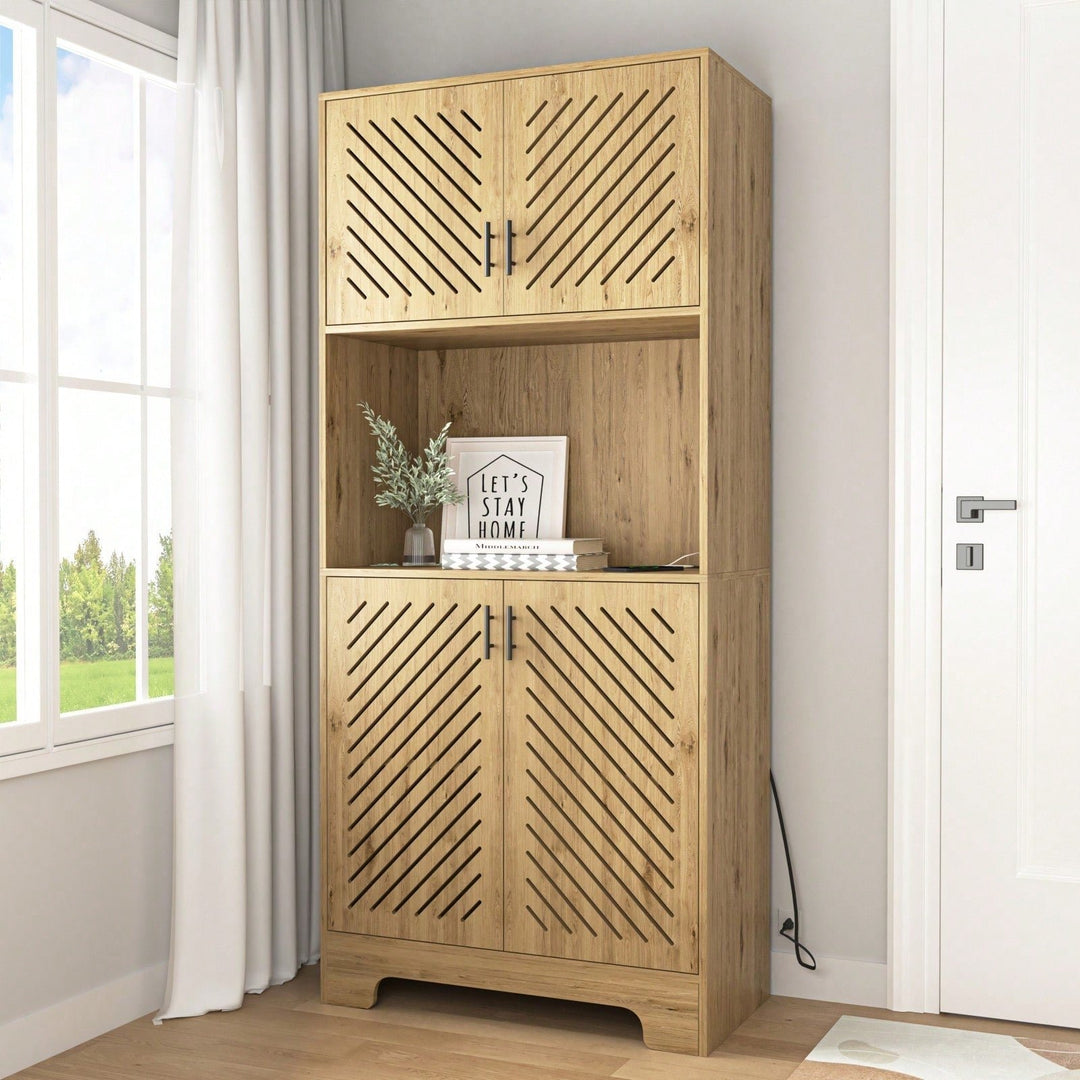 Tall Farmhouse Kitchen Pantry Cabinet with Drawers and Shelves - Versatile Wood Storage Cupboard for Dining Room and Image 3