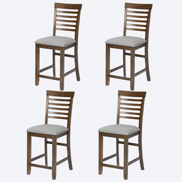 Solid Wood Upholstered Dining Chairs Set Of 4 - Counter Height Chairs With Padded Seat For Dining Room, Walnut Image 1